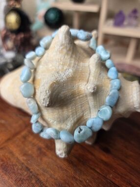 Larimar Beaded Stretch Bracelet Stone Chips Beads Chip Boho Blue Gemstone 6mm